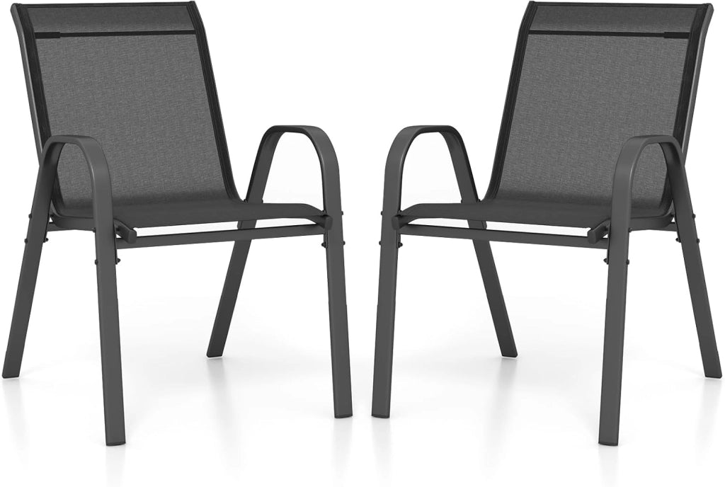 Set di 2/4 Sedie da Giardino, Poltrone in Tessuto Textilene per Esterno, Sedie Impilabili con Gambe in Metallo, Portata 150 kg, 56 x 70 x 84 cm (Nero,2)