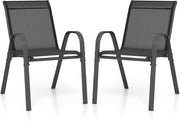 Set di 2/4 Sedie da Giardino, Poltrone in Tessuto Textilene per Esterno, Sedie Impilabili con Gambe in Metallo, Portata 150 kg, 56 x 70 x 84 cm (Nero,2)