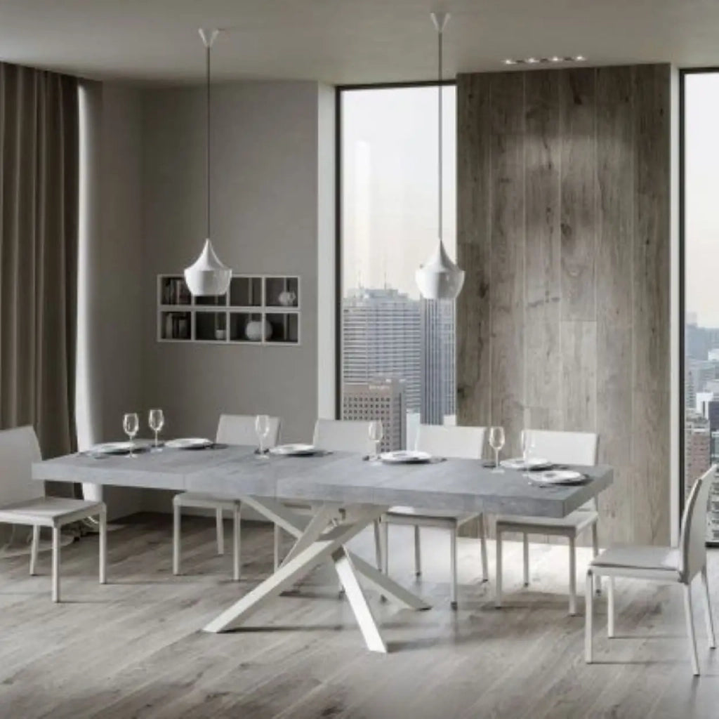Tavolo allungabile 180/284x90 cm Volantis Premium colore cemento gambe bianche