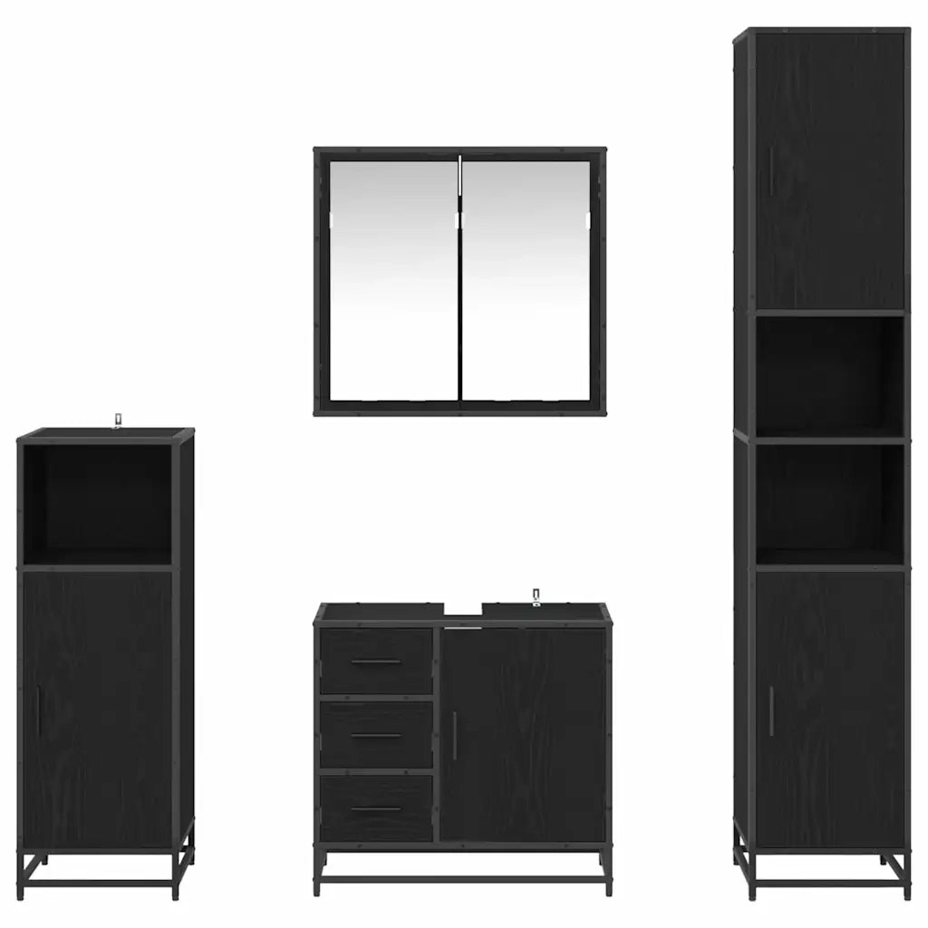 Set di mobili per il bagno 4 pcs Rovere Nero Legno multistrato 3402559