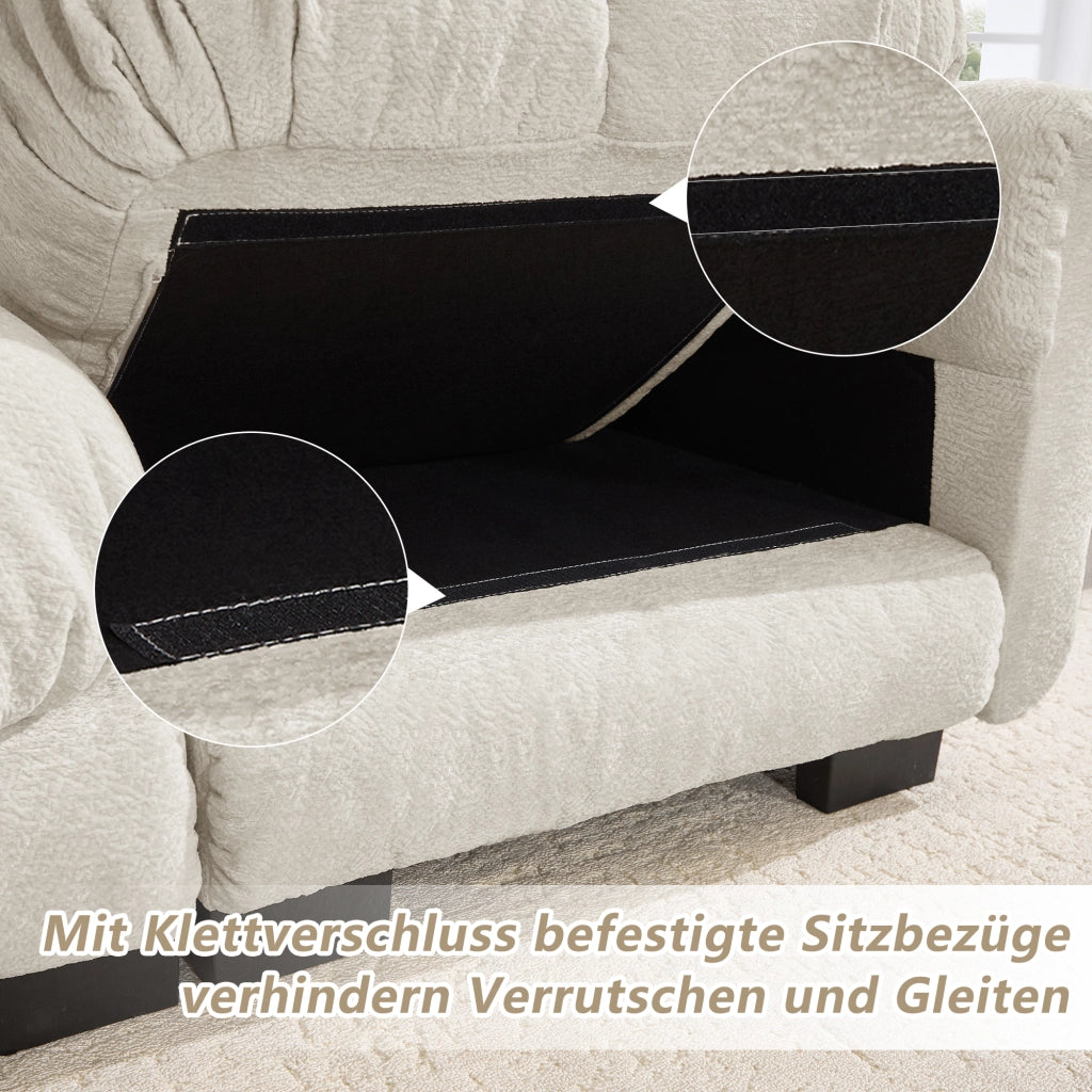 Divano modulare con cuciture trapuntate e cuscini spessi per soggiorno in chenille grigio chiaro 260 × 86 × 90 cm