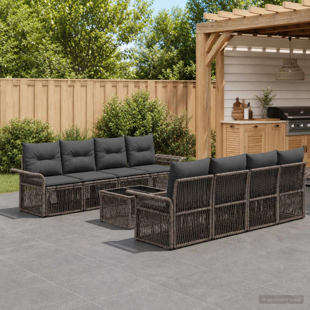 Set Divano da Giardino 9 pz Grigio polyrattan 3434774