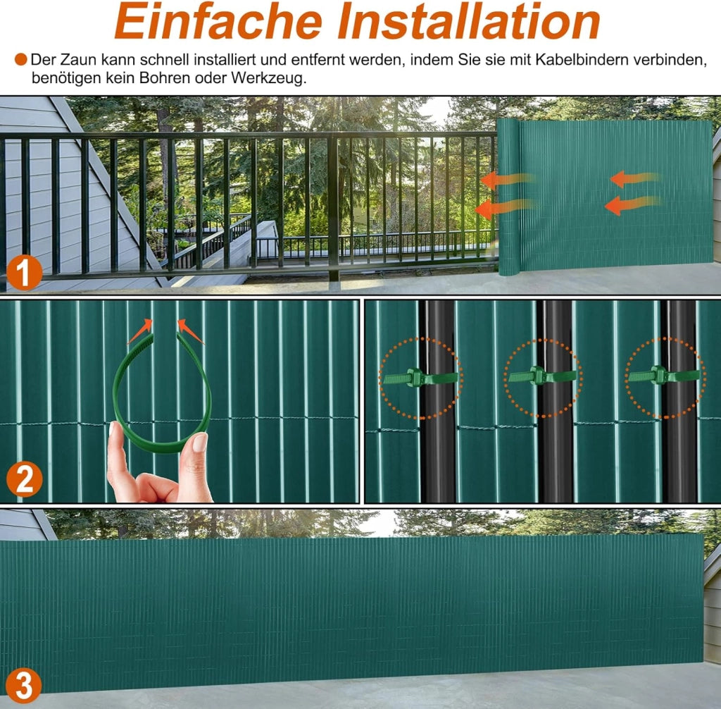 Canniccio PVC Recinzione 120x500cm Tappetino Privacy per Balcone con Fascette Recinzioni e Decorazioni Protezione dal Vento Impermeabile Senza Foratura, Verde
