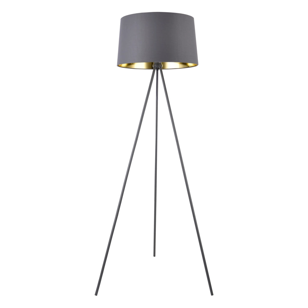 Lampada da Terra in Stile Treppiedi Alta 150 cm Piantana Tripode con Base in Metallo e Paralume Conico in Tessuto - Grigio - lux.pro