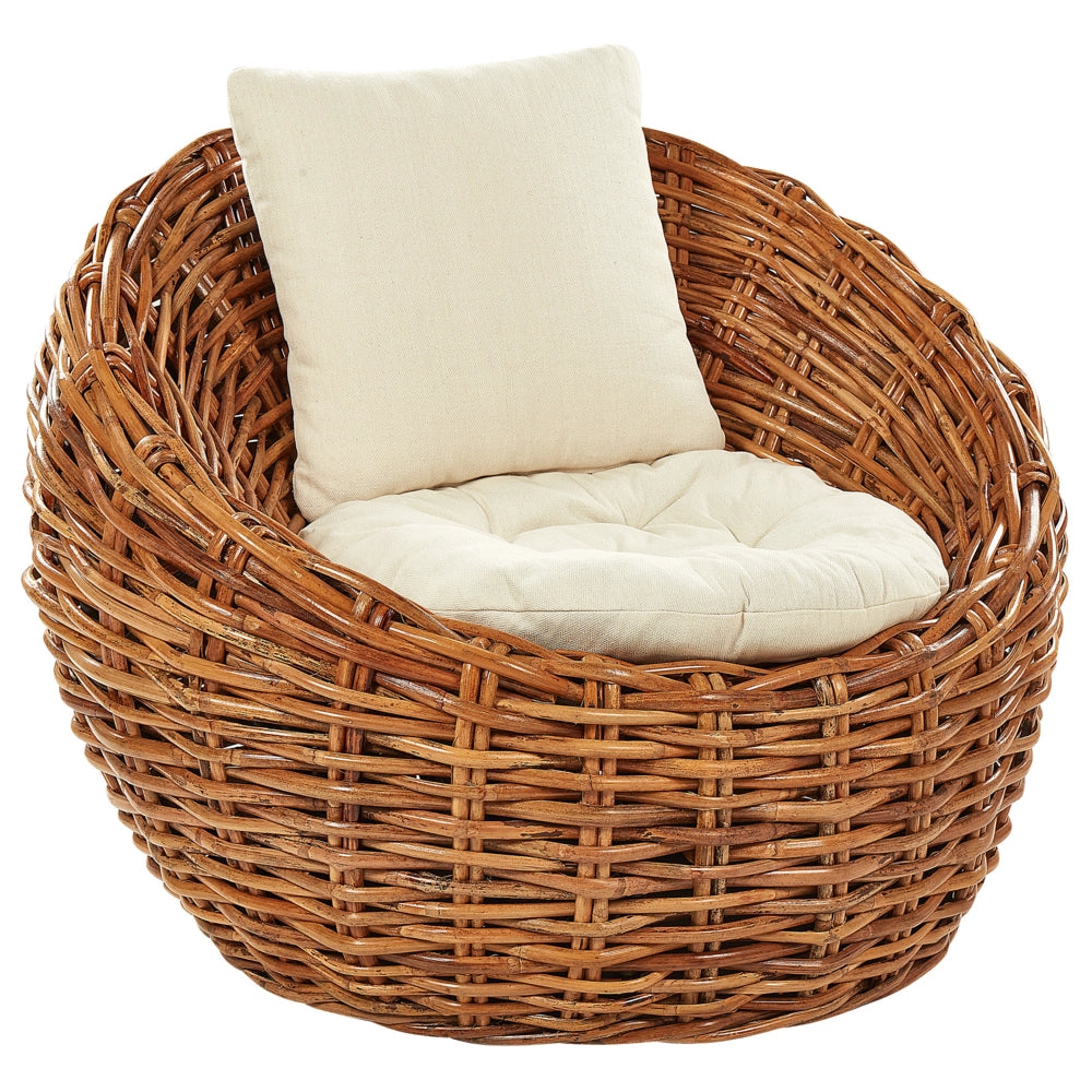 Poltrona da esterno in rattan naturale con seduta ampia e cuscino giardino bordo piscina terrazza