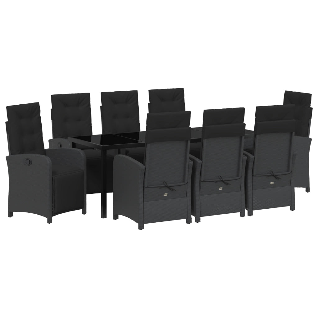 Set da Pranzo per Giardino da 9 Pezzi con Cuscini Rattan Sintetico Nero