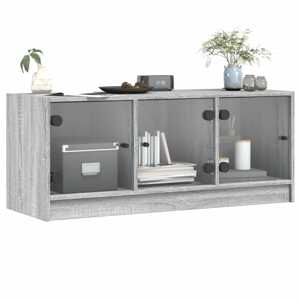 Mobile Porta TV con Ante in Vetro Grigio Sonoma 102x37x42 cm 836411