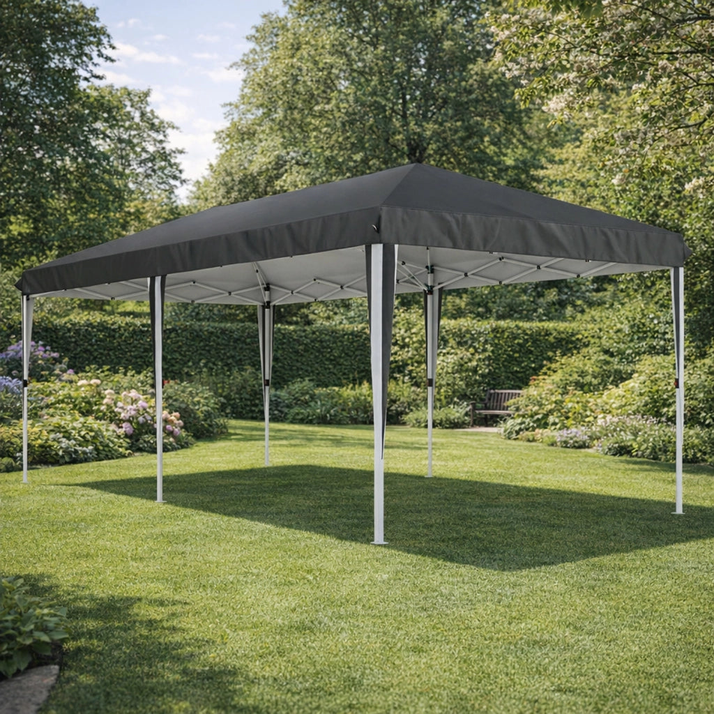 Gazebo Pieghevole Da Catering Con Pareti Laterali Finestre Trasparenti Porte Removibili E Struttura Pop Up Impermeabile Resistente Nero 3x6 Metri