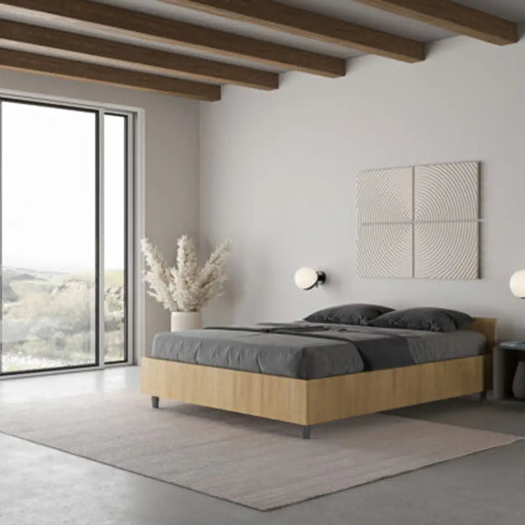 Letto matrimoniale francese con rete 140x200 quercia Nuamo