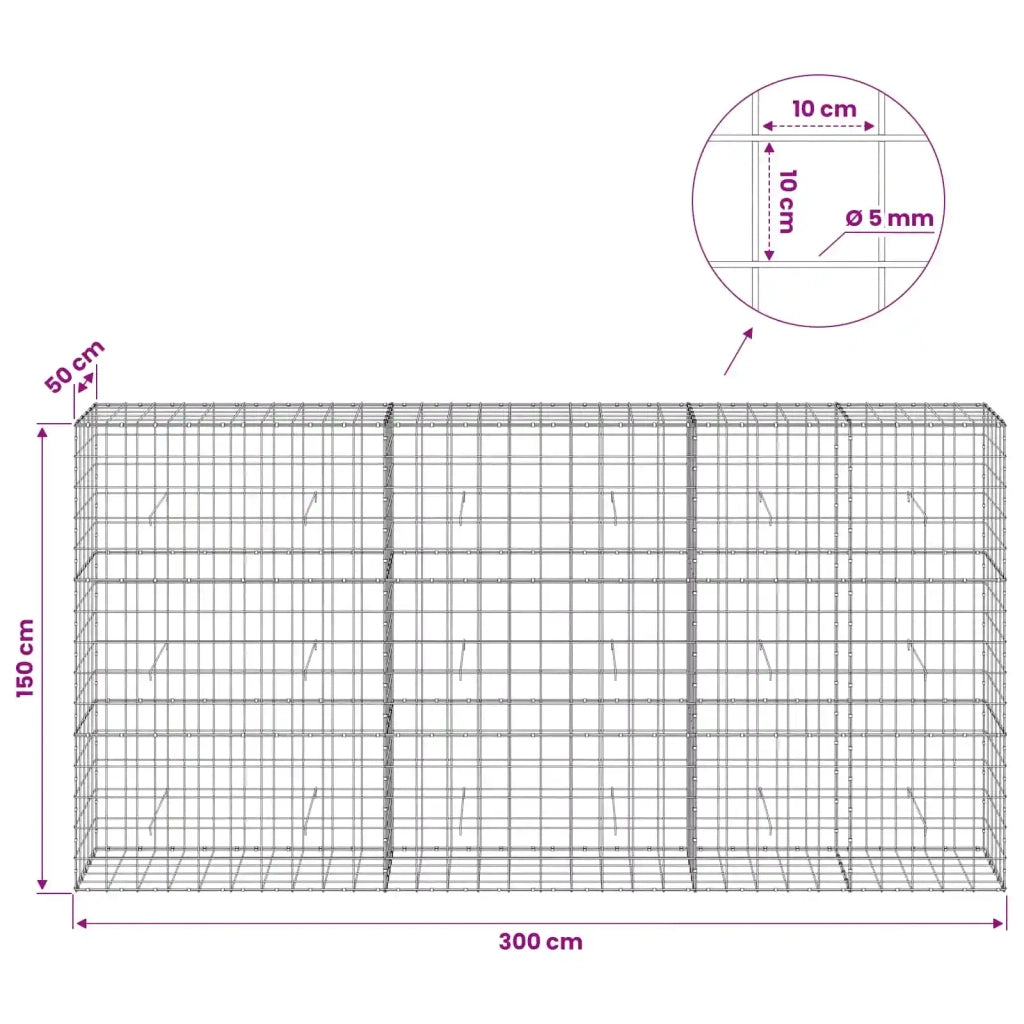 Gabione con filo da 5 mm e rete 10x10 cm 300x50x150 cm 3465240