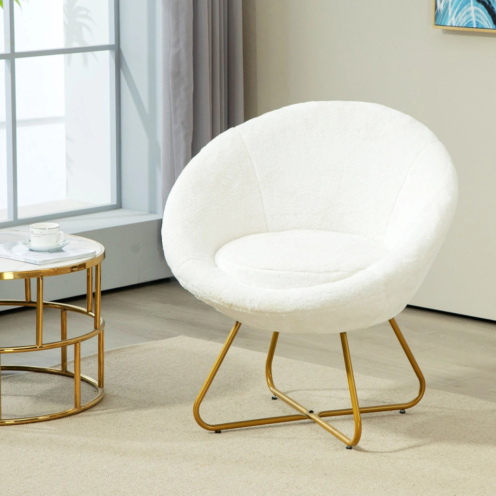 Poltrona Moderna da Camera in Finta Pelliccia con Gambe in Metallo 75x66x79 cm Bianco