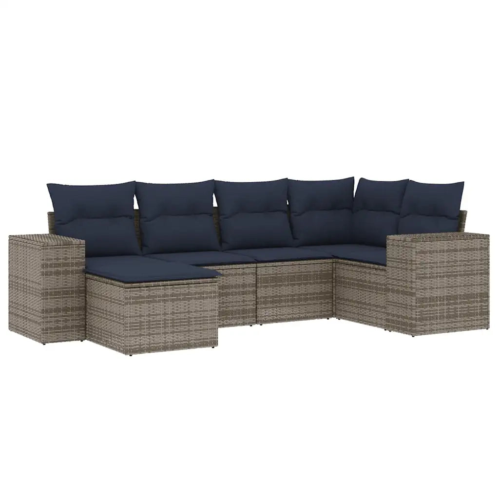 Set Divani da Giardino 6 pz con Cuscini Grigio in Polyrattan 3222860