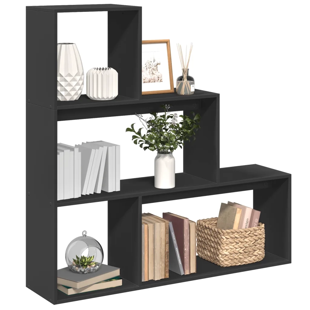 Libreria Divisorio 3 Ripiani Nera 123x29x123 cm in Truciolato 857986