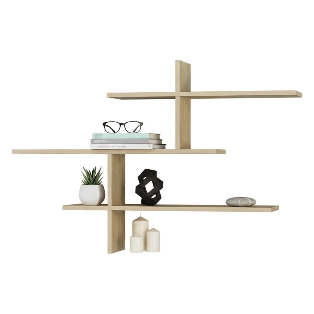 Mensola Antani, Scaffale, Ripiano a muro, Scaffalatura multiuso, 123x22h81 cm, Quercia