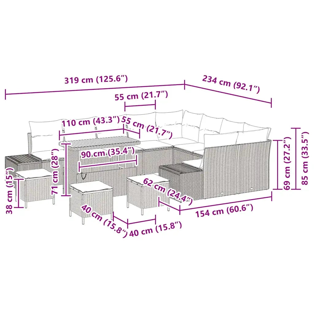 Set Divano da Giardino con cuscino 13 pcs Grigio polyrattan 3362833