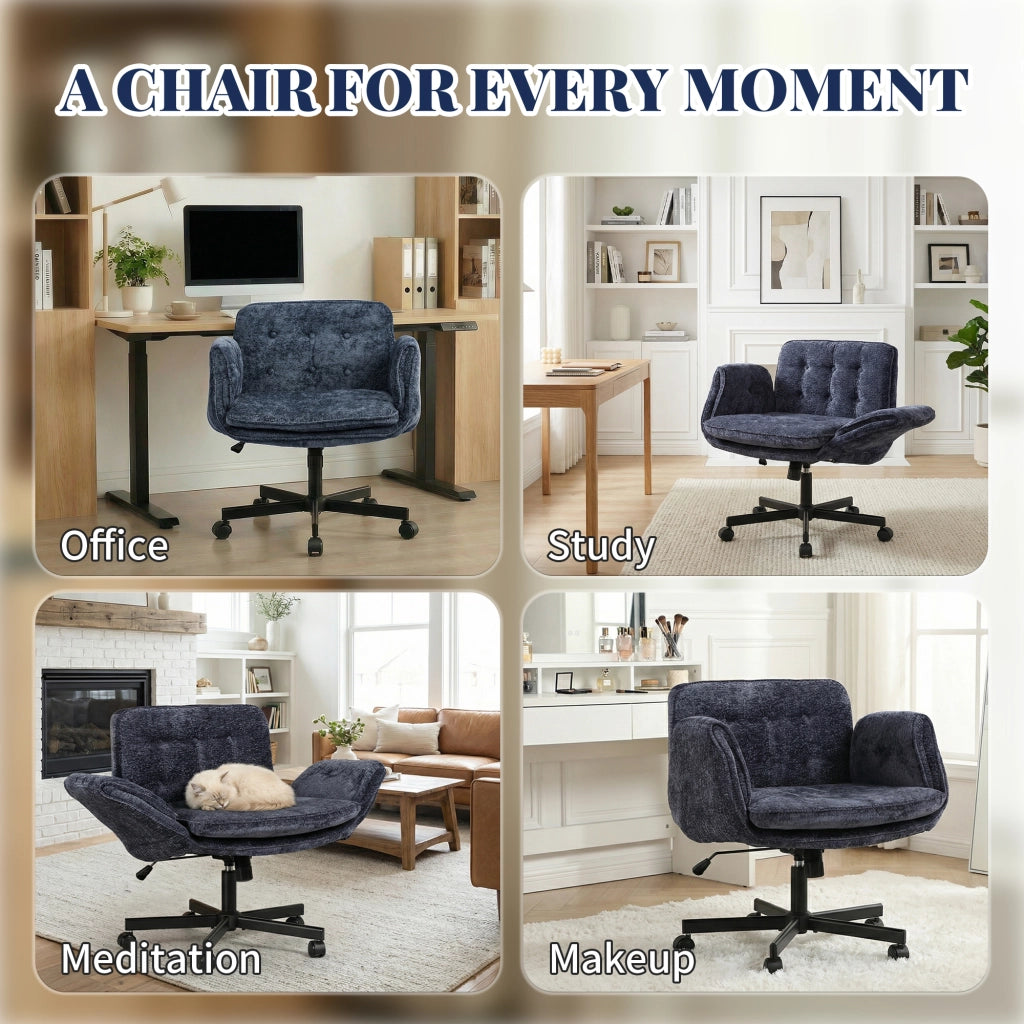 Sedia da ufficio girevole regolabile in altezza con braccioli pieghevoli, schienale ergonomico, tessuto Blu