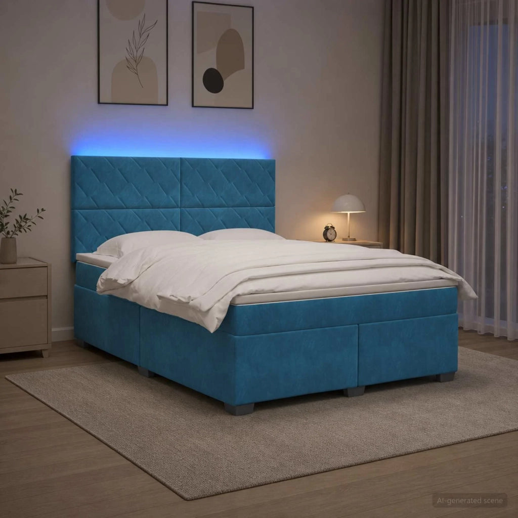 Letto box spring con materasso Blu 140 x 200 cm Velluto 3455130