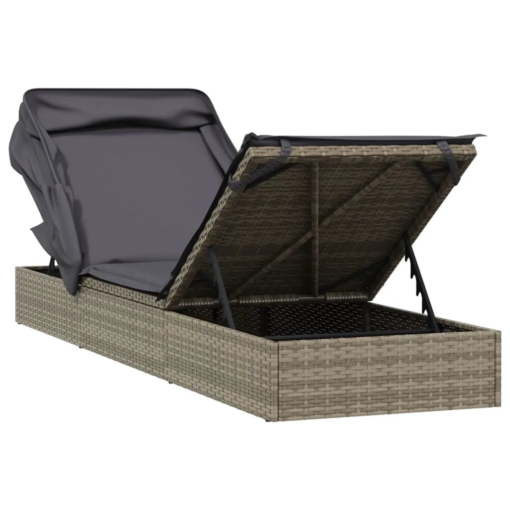Sdraio da giardino | Lettino con Tetto Pieghevole Grigio 213x63x97 cm Polyrattan
