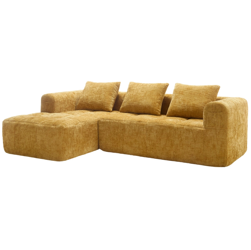 Sofa angolare 250x158x60 cm modulare con tasca laterale in chenille gialla