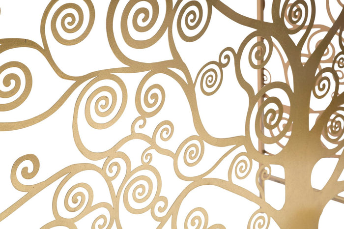 Console Albero della Vita 141,5x40,5x81,5 cm in Ferro MDF e Specchio Oro