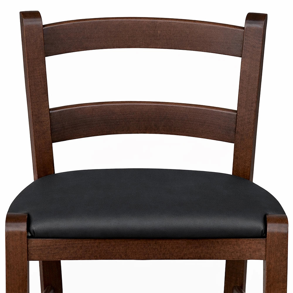 Sgabello in legno noce scuro h 67cm con seduta imbottita in similpelle antracite