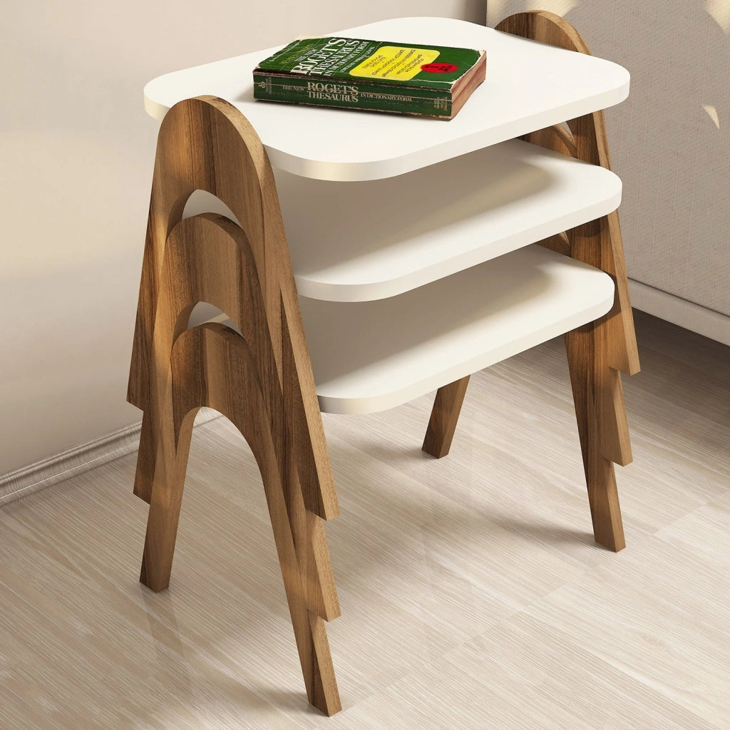 Set di 3 tavolini "Paris" in legno - 48 x 35 x 72 cm - Crema