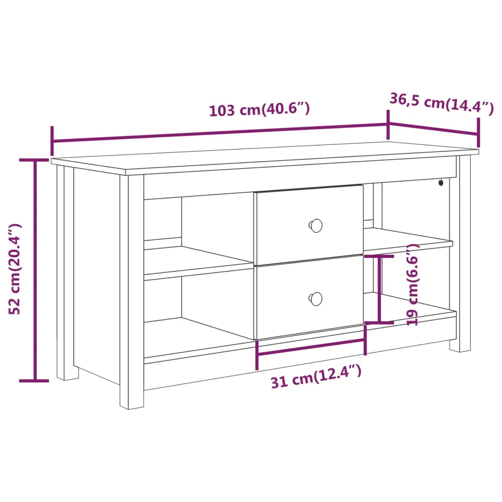 Mobile Porta TV Nero 103x36,5x52 cm in Legno Massello di Pino 814573