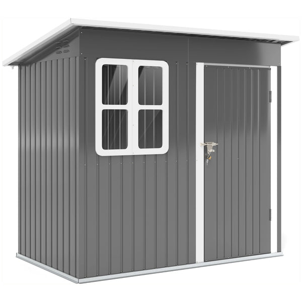 Capanno da giardino 2;55 m2; capanno da giardino con tetto a pendenza singola; 221 x 133 x 190/173 cm; capanno attrezzi con porta chiudibile a chiave; finestra; garage per biciclette; armadietto in acciaio; per giardino; giardino; grigio scuro