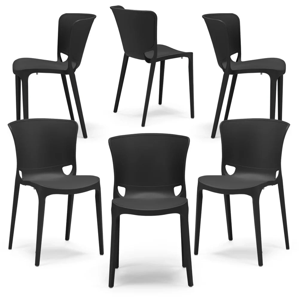 Set 6 sedie in polipropilene JUMBO, 100% MADE IN ITALY, impilabile, resistente ai raggi UV, design moderno, ideale per sala da pranzo, cucina, sala d’attesa, bar, ristoranti o giardino, colore Nero Grafite