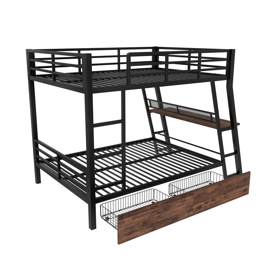 Letto a soppalco 140×200 cm con scrivania; LED; 2 cassetti; scala e sponde; senza materasso; nero