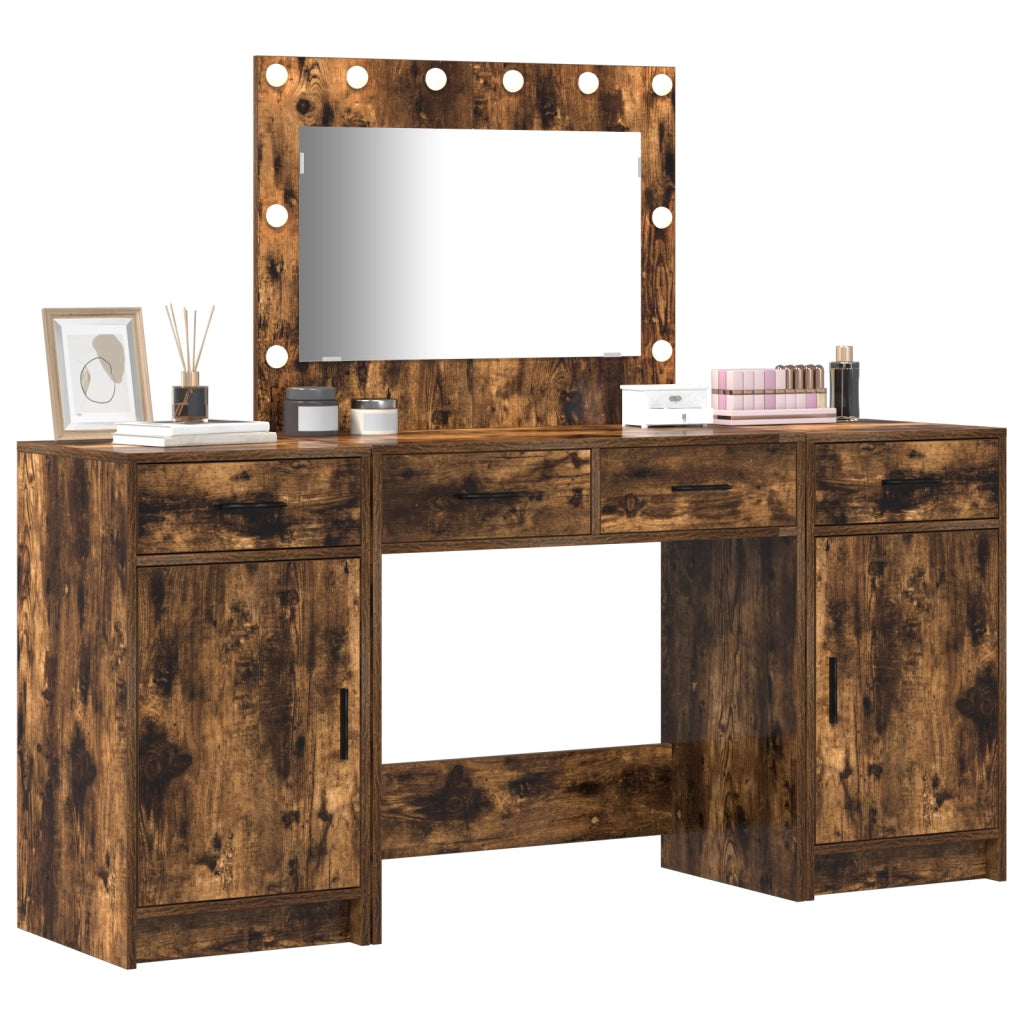 Set da toeletta 3 pezzi  con LED in legno ingegnerizzato rovere fumÃ©