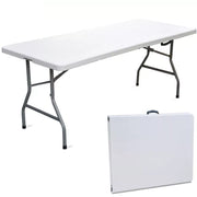 Tavolo Pieghevole Richiudibile a Valigetta in Resina 181x74x74 cm adatto per Campeggio, Eventi, Giardino, Feste, Sagre, Mare Rettangolare Metallo Bianco