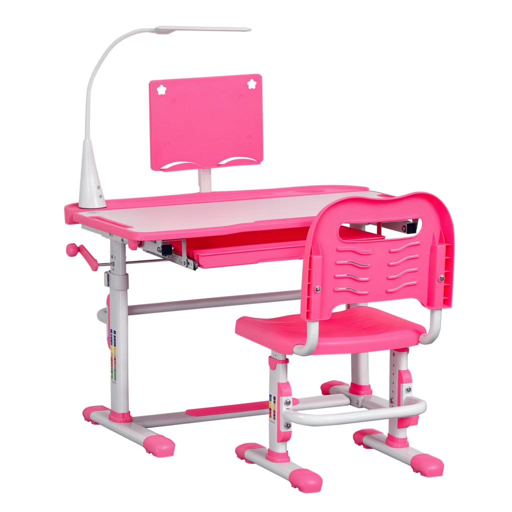 Scrivania per Bambini con Scheda Regolabile, Cassetto, Luce e Piano Inclinabile ¨C Zephmum ¨C Rosa