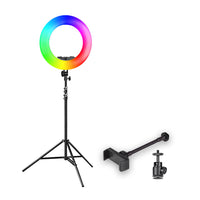 Ring light a LED Rainbow RGB da 60 W con cavalletto fotografico, Luce ad anello per foto e video con supporto smartphone e controllo tramite app
