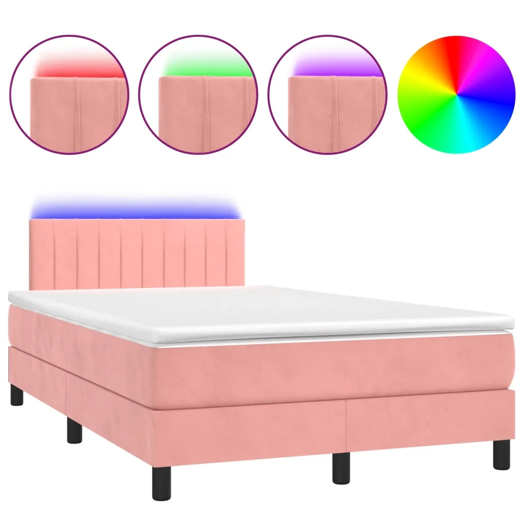 Letto a Molle con Materasso e LED Rosa 120x200 cm in Velluto 3134518