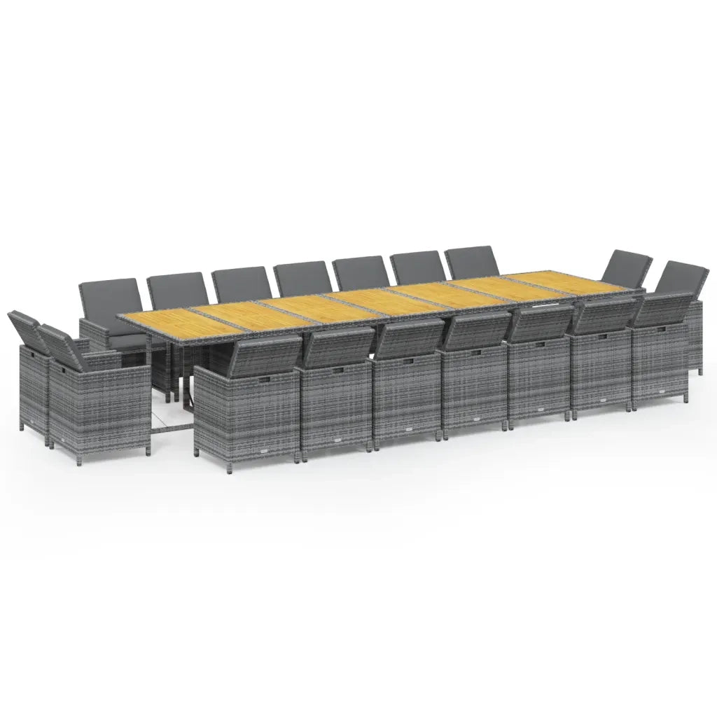Set da Pranzo per Giardino 19 pz con Cuscini Polyrattan Grigio 3095660