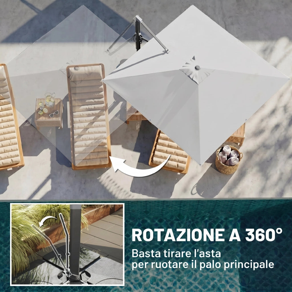 Ombrellone a Sbalzo con Base ¨C zephmum ¨C Poliestere, Alluminio, Grigio Chiaro, 365x297x256 cm