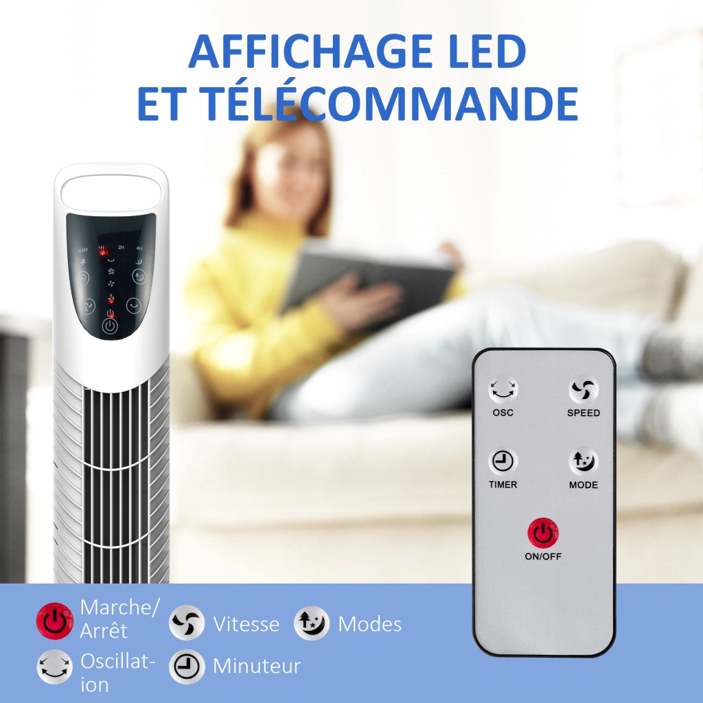 Ventilatore a colonna oscillante silenzioso ¨C zephmum ¨C bianco 40W telecomando 3 velocit¨¤ ?18x78.5H cm