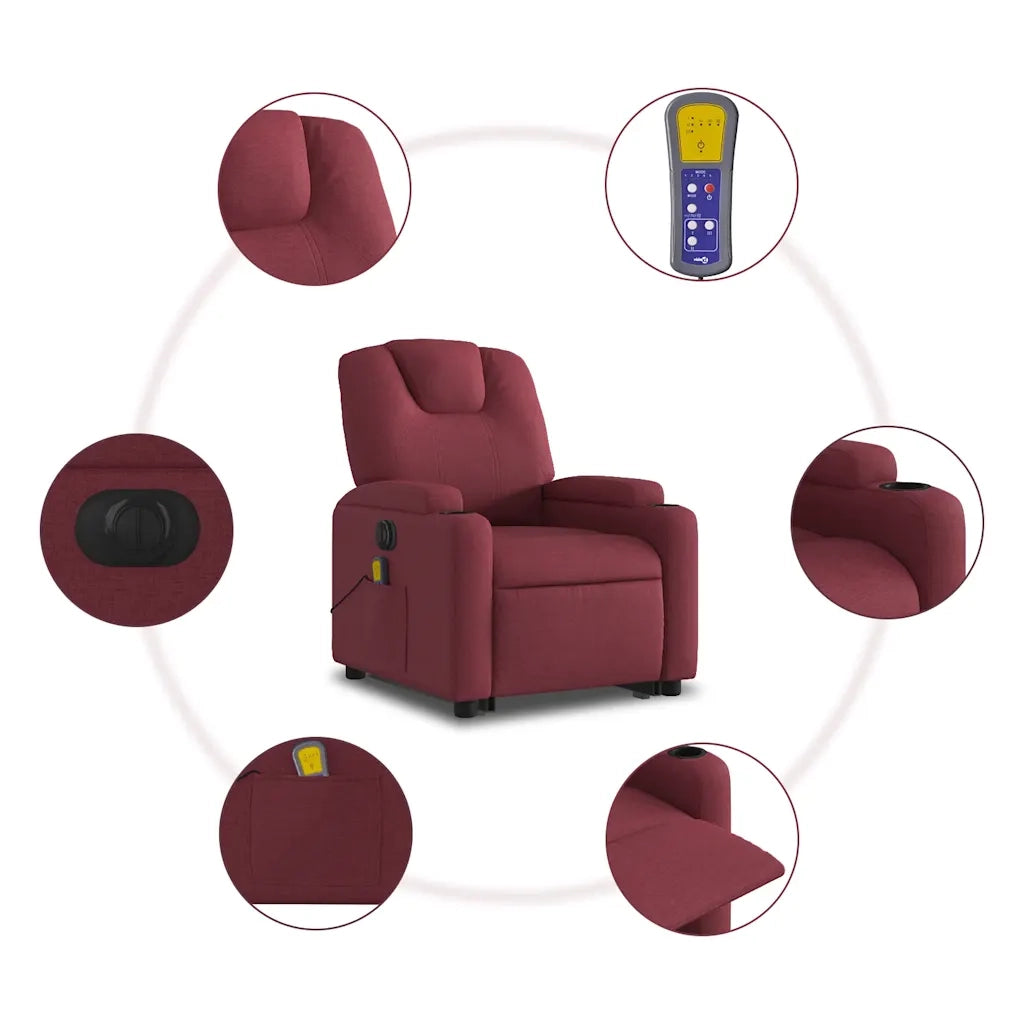 Poltrona Alzapersona Massaggiante Elettrica Rosso Vino Tessuto 3204407