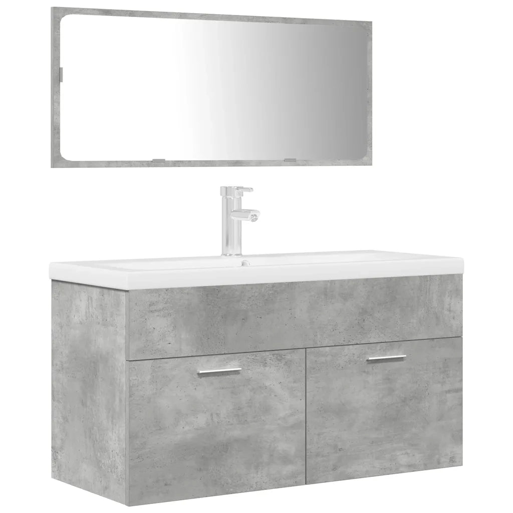 Set Mobili da Bagno | Armadio da bagno 3 pz Grigio Cemento in Legno Multistrato