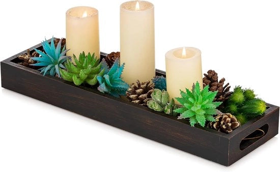 Scatola di Servizio Rustica a Forma Quadrata - Tavola di Servizio Decorativa in Legno - 1 pezzo - Nero/Bruno - Legno