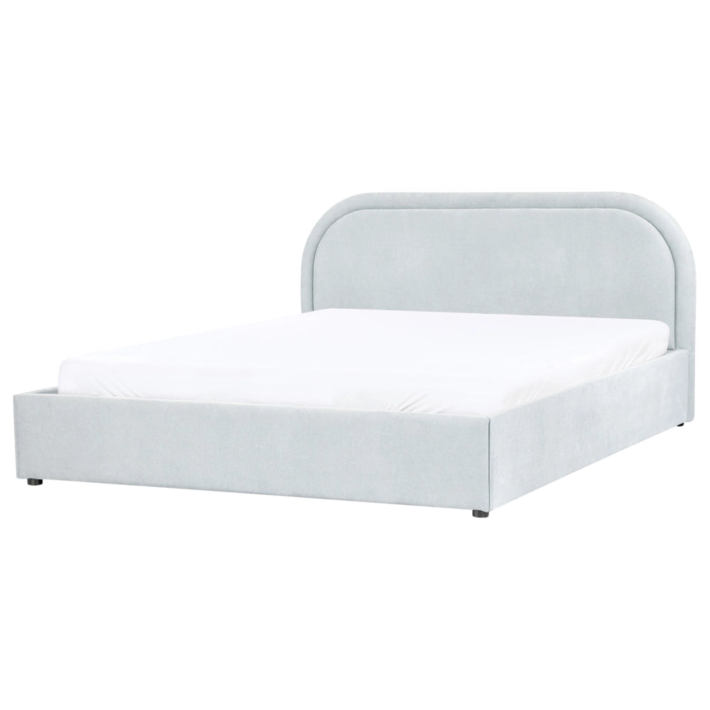 Letto matrimoniale EU Azzurro Tessuto  di ciniglia 160 x 200 cm Struttura imbottita con contenitore
