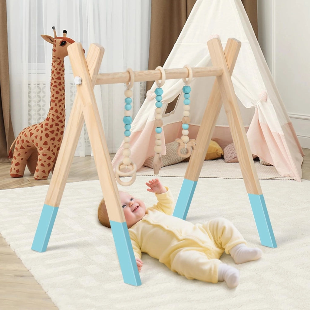 Palestrina per Bambini, Palestrina con Giocattoli per Dentizione Sviluppo Cerebrale Stimolazione Sensoriale, Pieghevole, in Legno, per Bambini 3+ Mesi (Verde)