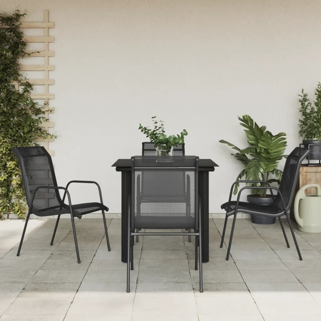 Set da Pranzo da Giardino 5 pz Nero in Acciaio e Textilene 3200691