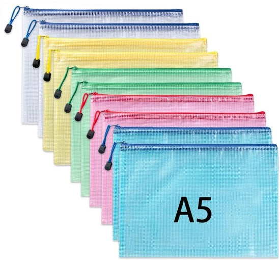 Documenti A5, 10 pezzi documenti con cerniera, borsa documenti impermeabile A5 con cerniera, borsa di plastica, borse per dossiers per scuola, ufficio, viaggi