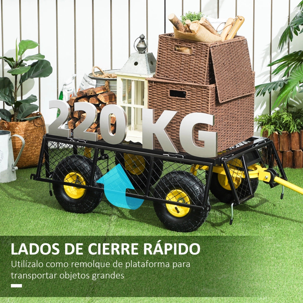Carrello da Giardino Basculante 200 kg con Panelli Laterali Rimovibili e 4 Ruote ¨C zephmum ¨C Nero e Giallo