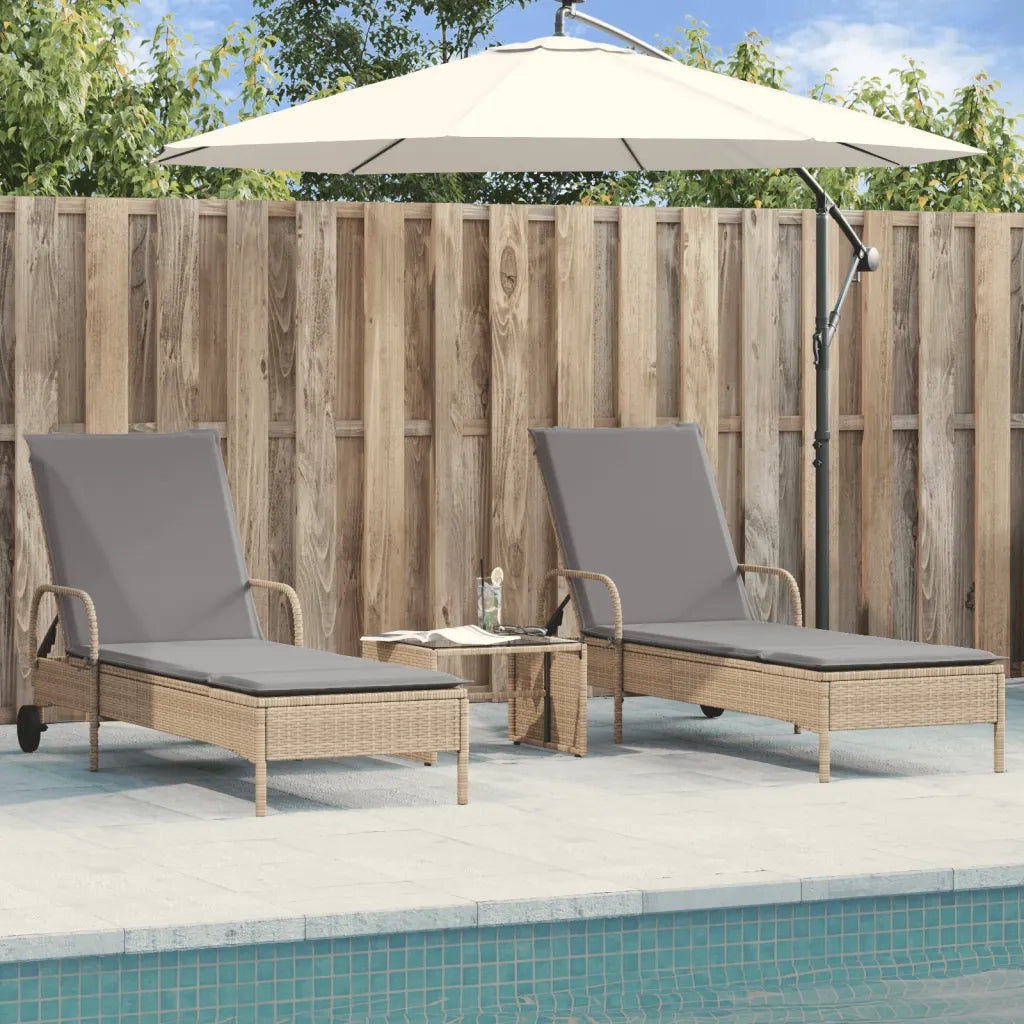 Lettini Prendisole 2 pz | Sdraio da giardino | Lettino da sole con Cuscini Beige in Polyrattan