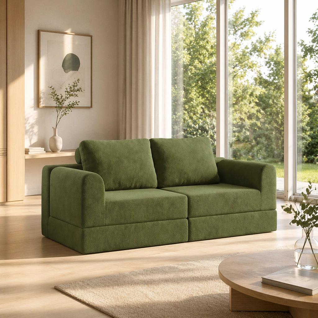DIVANO LETTO Pieghevole Convertibile in Flanella Verde per Piccoli Spazi