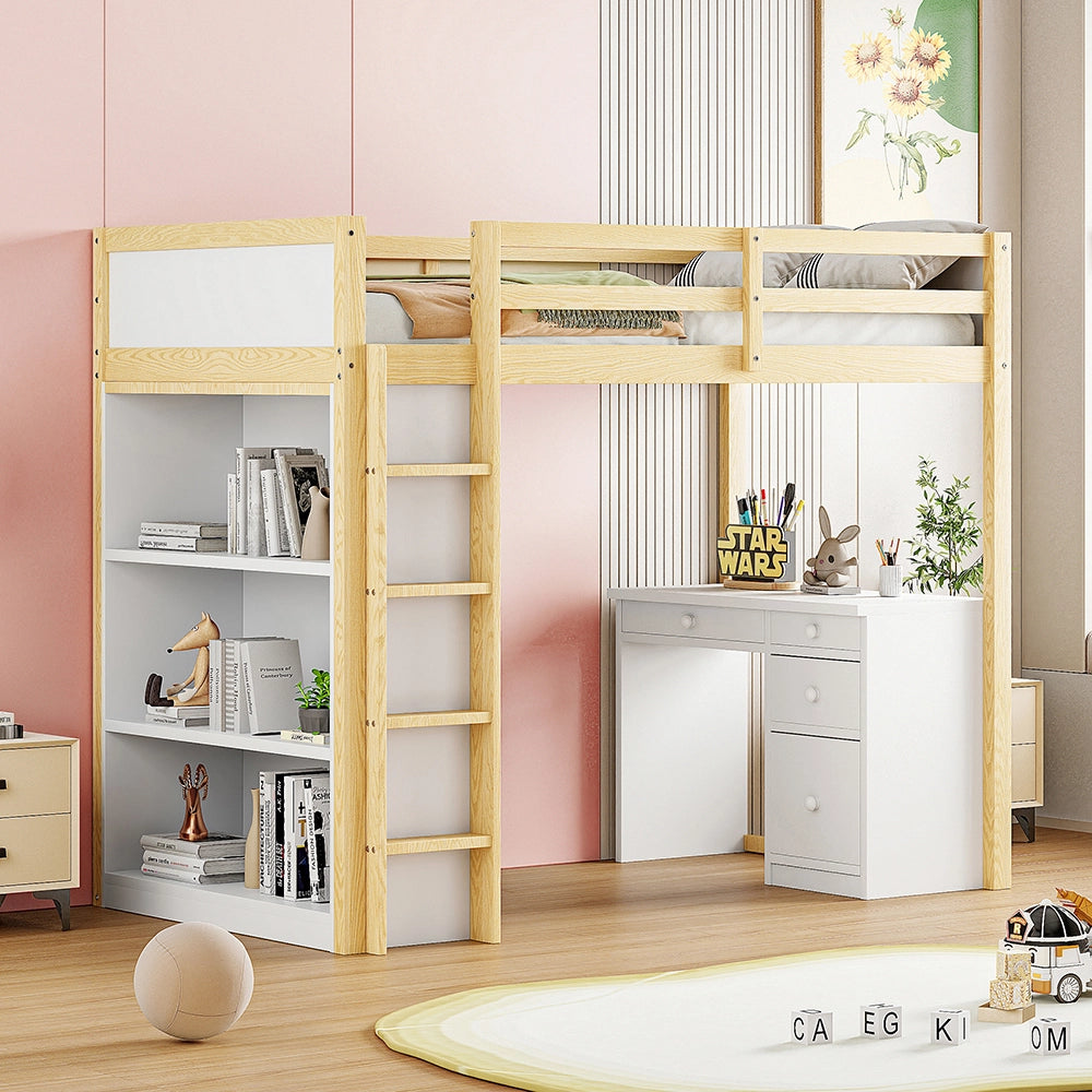 Letto a soppalco multifunzionale - Xylo - 90x200 cm - Legno - Armadi e scrivania