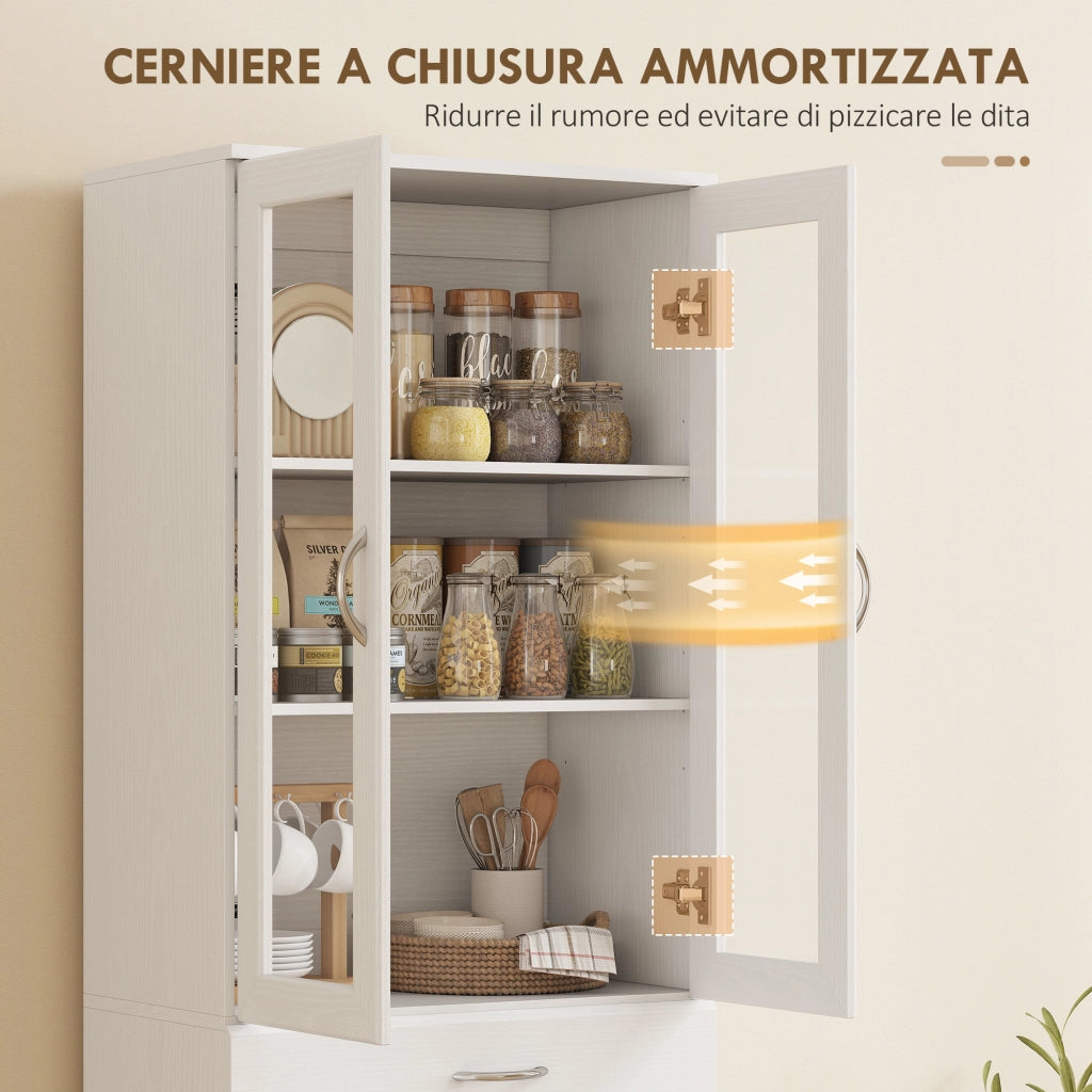 Credenza Cucina con Ante in Vetro e Cassetti ¨C Minimal ¨C Bianco 60x35x180 cm